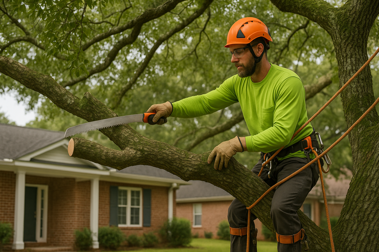 Editorial illustration depicting prune trees before hurricane season florida
